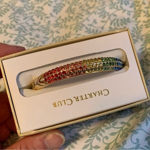 Brand New In Box Rainbow Rhinestone Bracelet in Gold tone